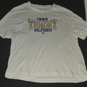 Tommy Hilfiger White Tee with Blue and Gold Accents